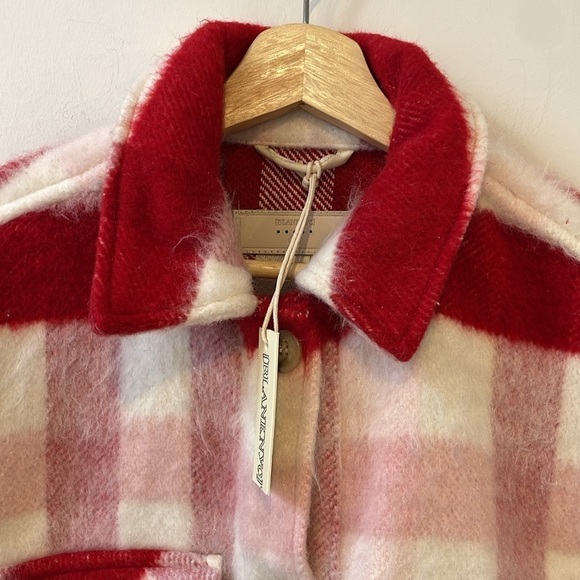 Blank NYC Women's cropped shacket jacket XS Pink Red white plaid NWT - Picture 2 of 11